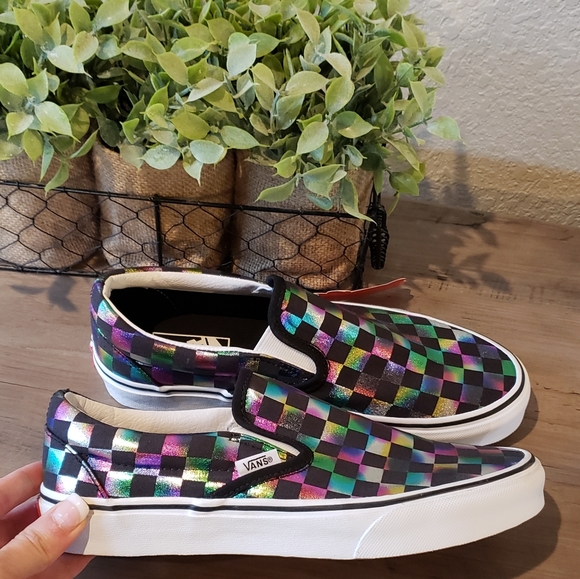 Vans Iridescent Slip-On Check Rainbow Shoes - Picture 7 of 10